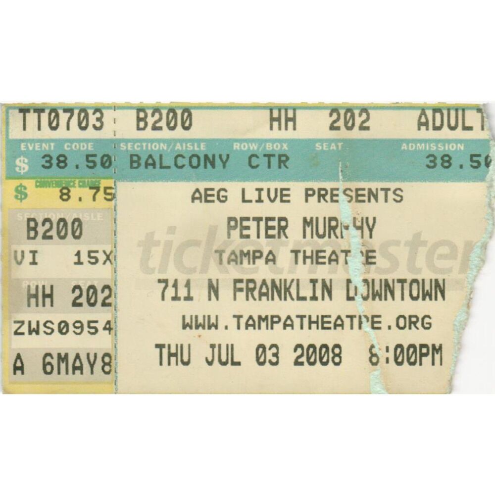Vintage 2008 Peter Murphy Concert Ticket Stub Tampa FL Bauhaus